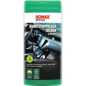 Sonax Kunststoffpflege Tücher, 25 Stück in grüner Box für Autopflege.