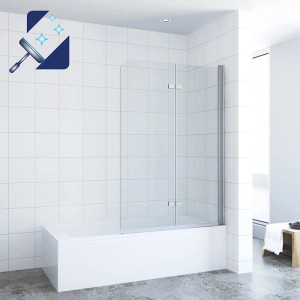 Aquabatos Badewannenaufsatz, 2-teilige Faltwand aus Glas, 100x140 cm.