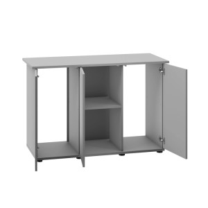 Juwel Aquarienschrank SBX Rio 300/350, grau, mit Stauraum und offenen Fächern.