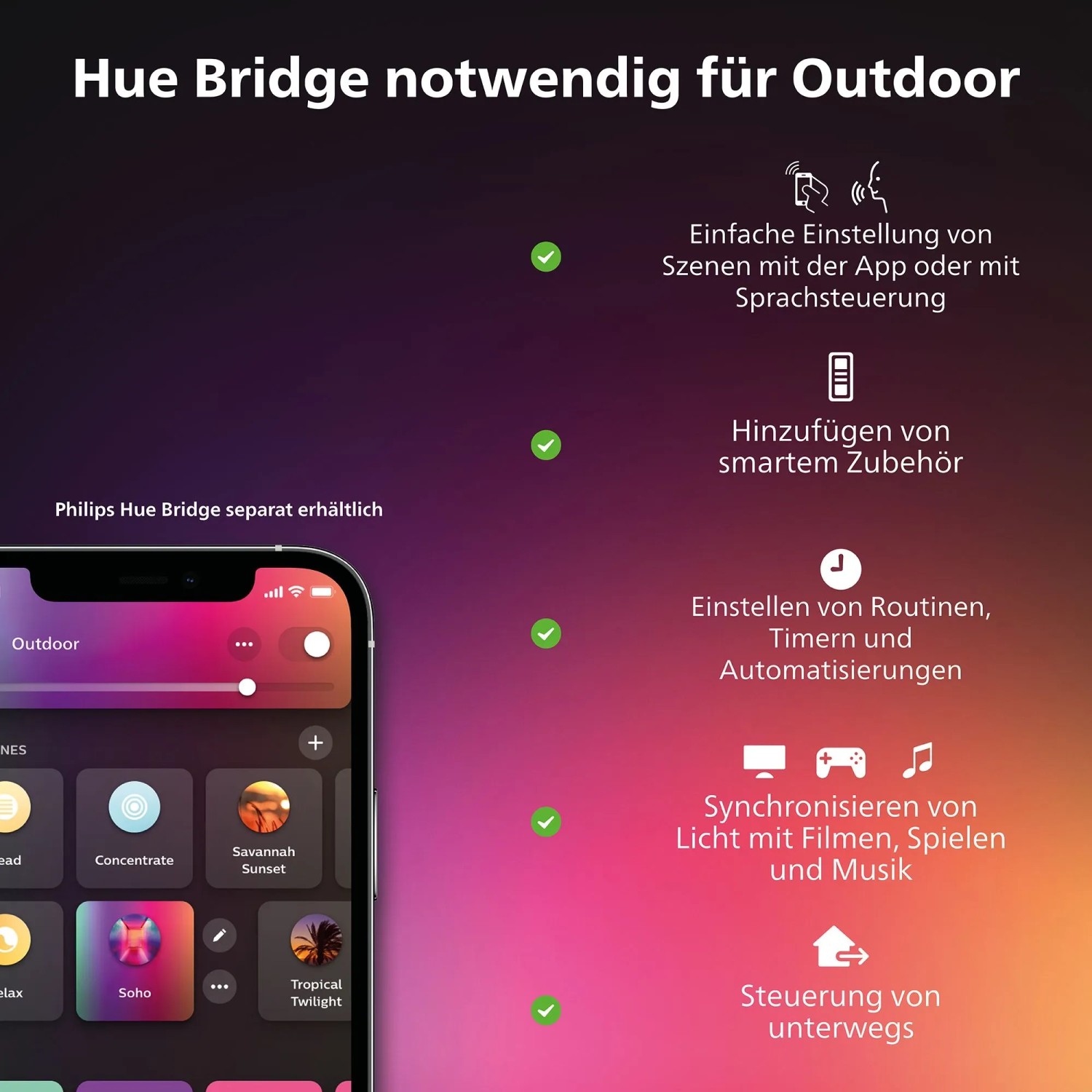 Philips Hue: App-Steuerung und Funktionen für die Außen-Wandleuchte Resonate Down.