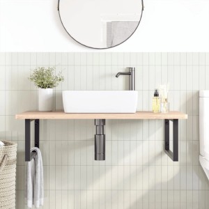 vidaXL Waschbeckenregal Wandmontage Stahl und Massivholz Buche 3302517