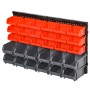DURHAND Lagersystem mit Wandregal und 30 Boxen in Rot und Grau, ideal für Werkstatt und Garage.