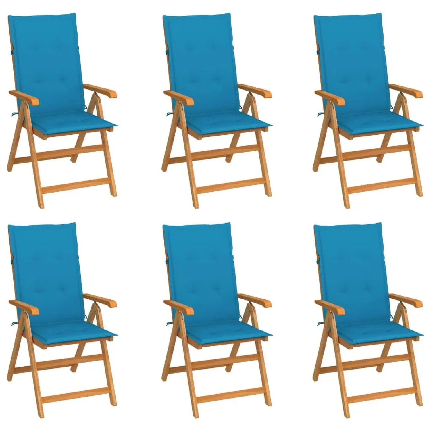 vidaXL Gartenstühle 6 Stk mit Blauen Kissen Massivholz Teak 3065564