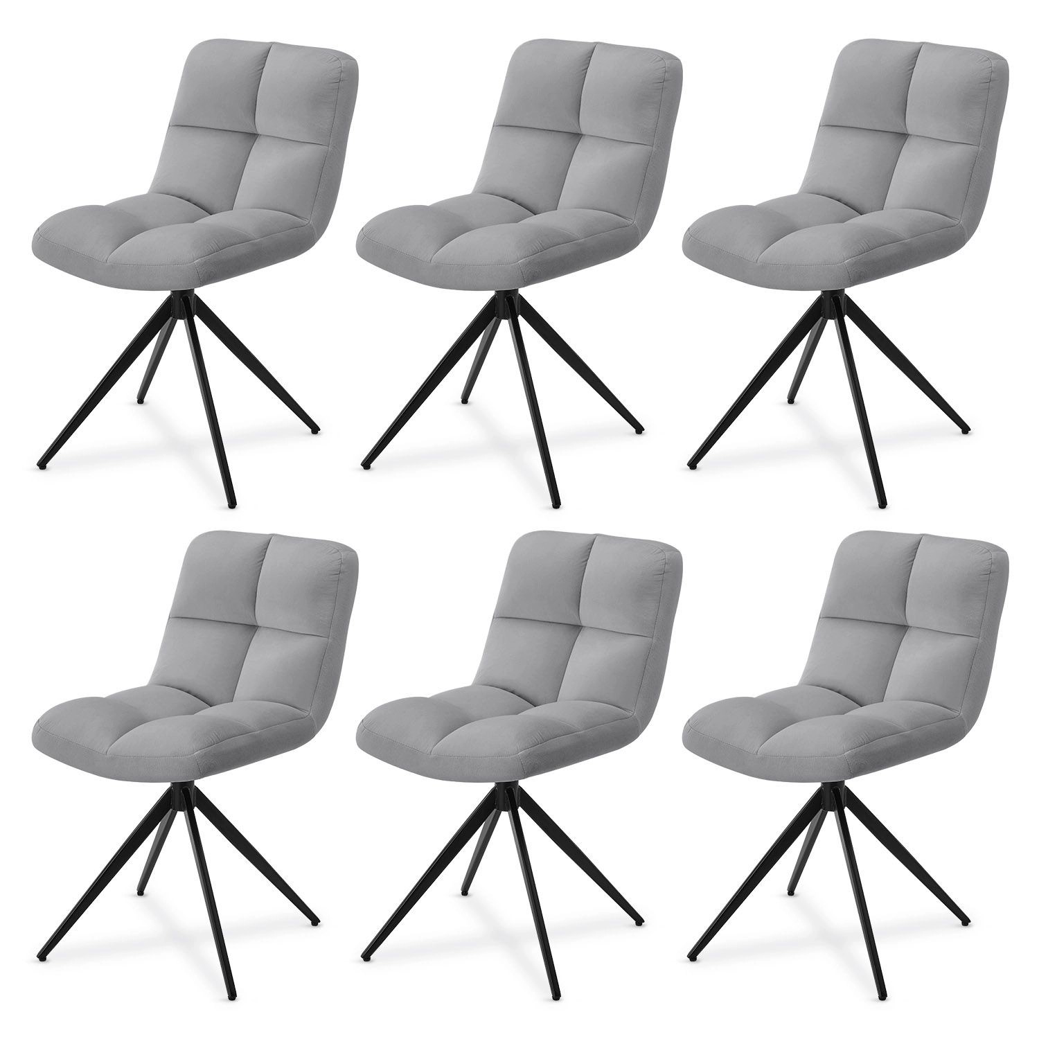 Juskys Drehstuhl Dallas 6er Set Samt Hellgrau günstig online kaufen