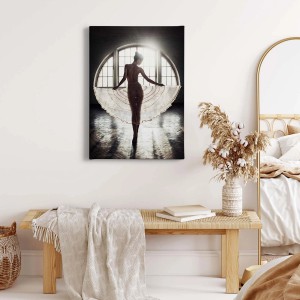 Schwarz-weißes Wandbild mit Ballerina Motiv. Leinwandbild für Wohn- und Schlafzimmer.