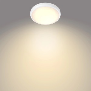 Weiße, runde Philips LED Deckenleuchte Doris, 6W, 2700K, IP44. Schlichtes Design für Decken.