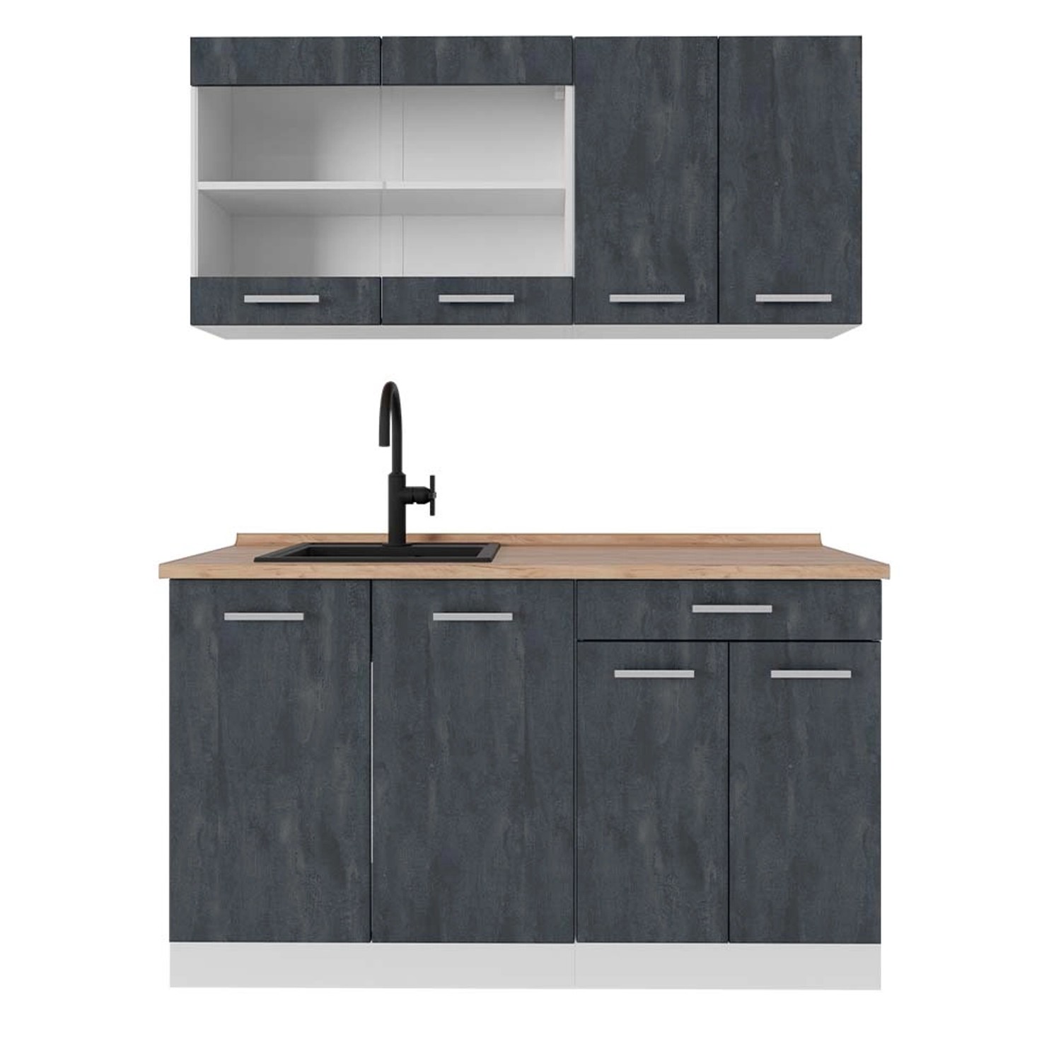 Vicco R-Line Mini Küche Schwarz Beton/Weiß 140 cm AP Eiche günstig online kaufen