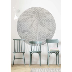 Selbstklebende, runde Tapete Dschungel Grau, Ø 125 cm. Wandtattoo mit Dschungelmotiv.