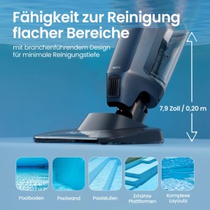 Aiper Pilot X1 Akku-Poolreiniger im Wasser, reinigt flache Poolbereiche, Wände, Stufen. Minimale Tiefe 0,2m.