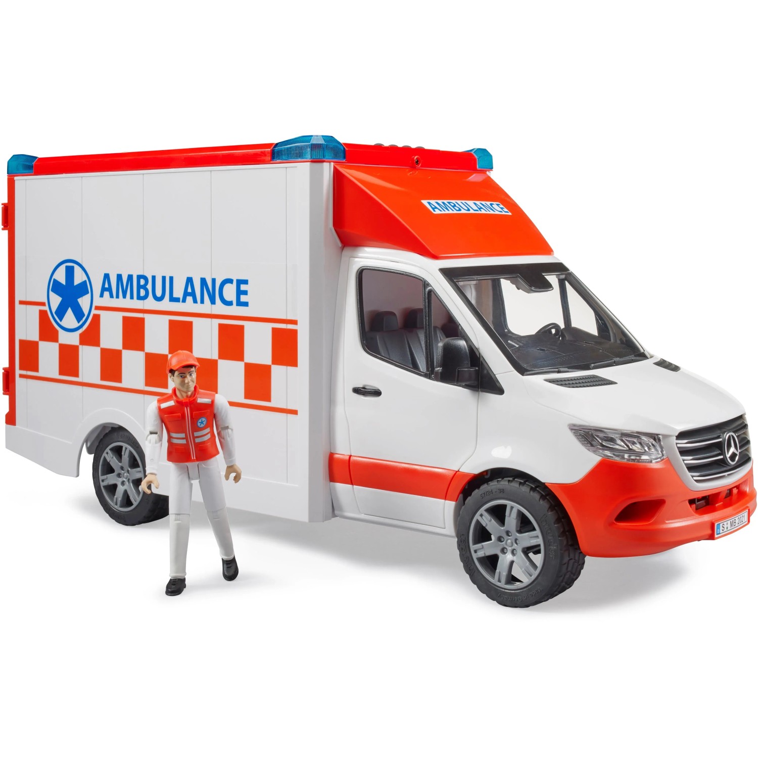 BRUDER MB Sprinter Ambulanz mit Fahrer (rot/wei)