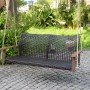 Braune Garden Pleasure Hängebank Cuneo aus Kunststoffgeflecht und Akazienholz für Garten und Terrasse.