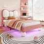 PXloue Kinderbett 90x200 Polsterbett mit LED Fliege-Kopfteil Samt Beige-Rosa_8