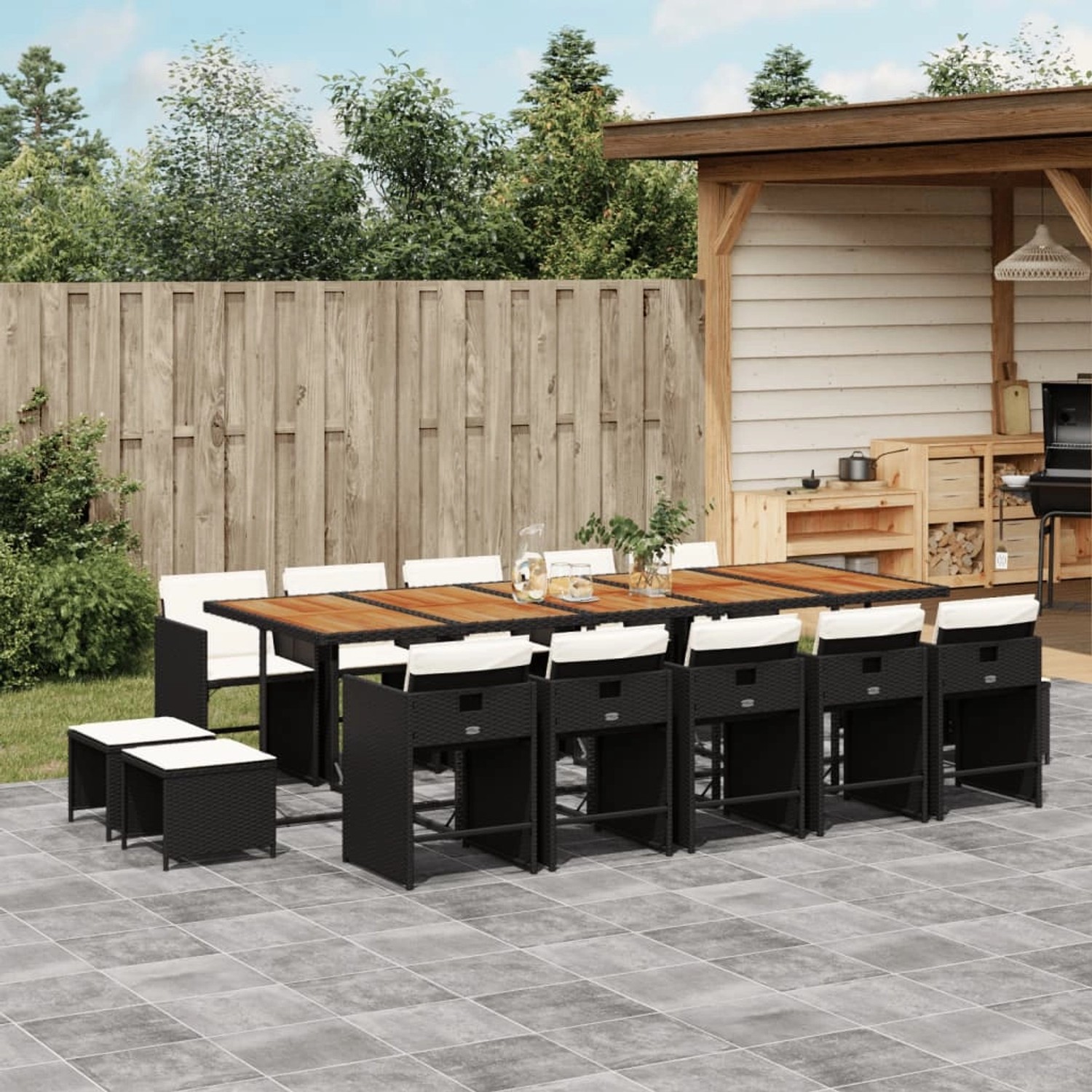 vidaXL 15-tlg Garten-Essgruppe mit Kissen Schwarz Poly Rattan Modell 7 günstig online kaufen