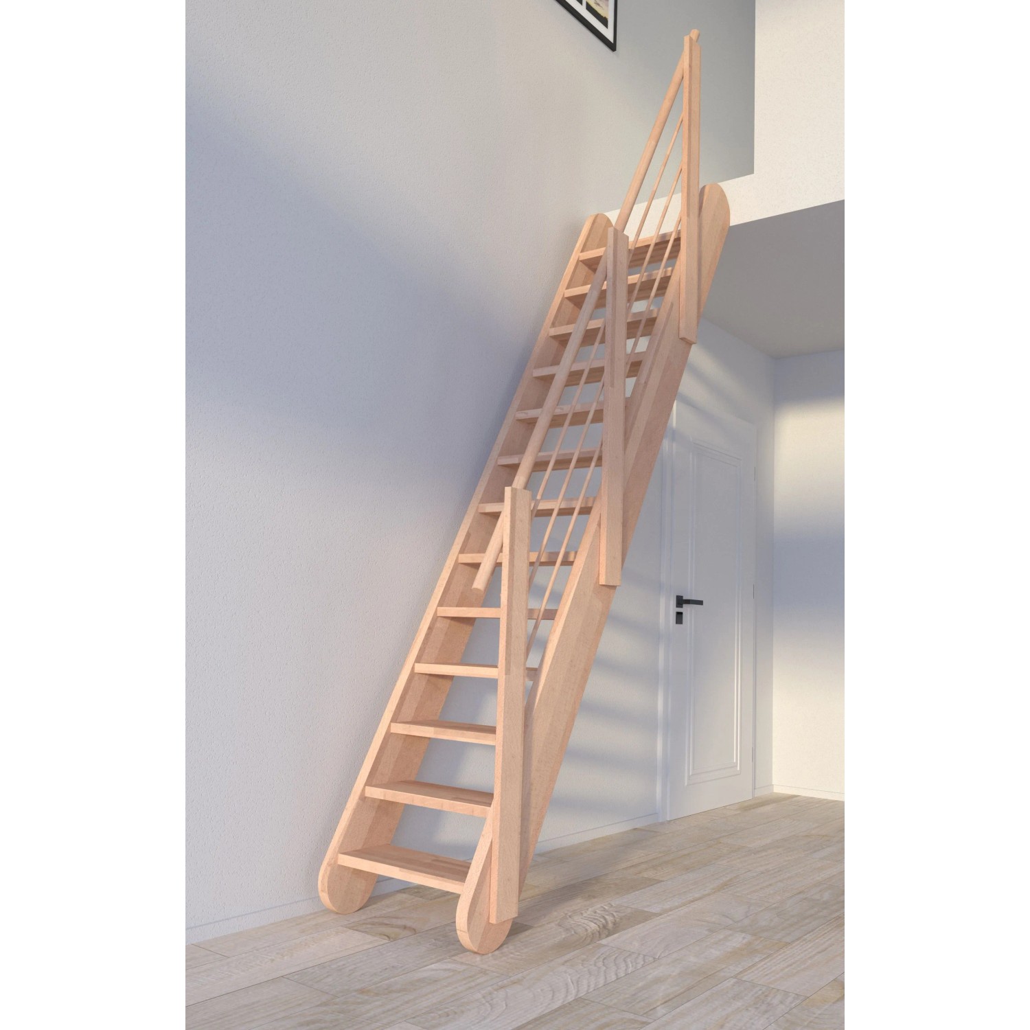 StarWood Treppe Samos Buche mit Holz-Design-Geländer, unbehandelt. Innentreppe aus Buchenholz.