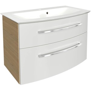 Fackelmann Badmöbel-Set B.Style, 2-tlg., 83,2 cm, Sandeiche/Weiß, mit Waschbecken und Unterschrank mit 2 Schubladen.