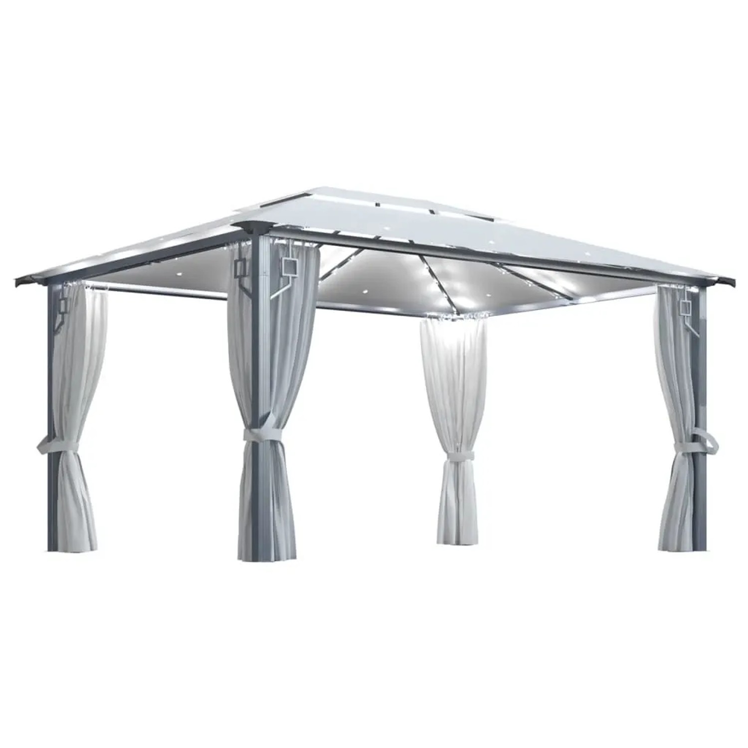 vidaXL Pavillon mit Vorhängen & LED-Lichterkette 400x300 cm Creme Alu 3070335