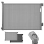 Graues ausziehbares Sekey Treppenschutzgitter aus Mesh-Gewebe, 0-150 cm, ohne Bohren. Für Kinder & Hunde, innen & außen.