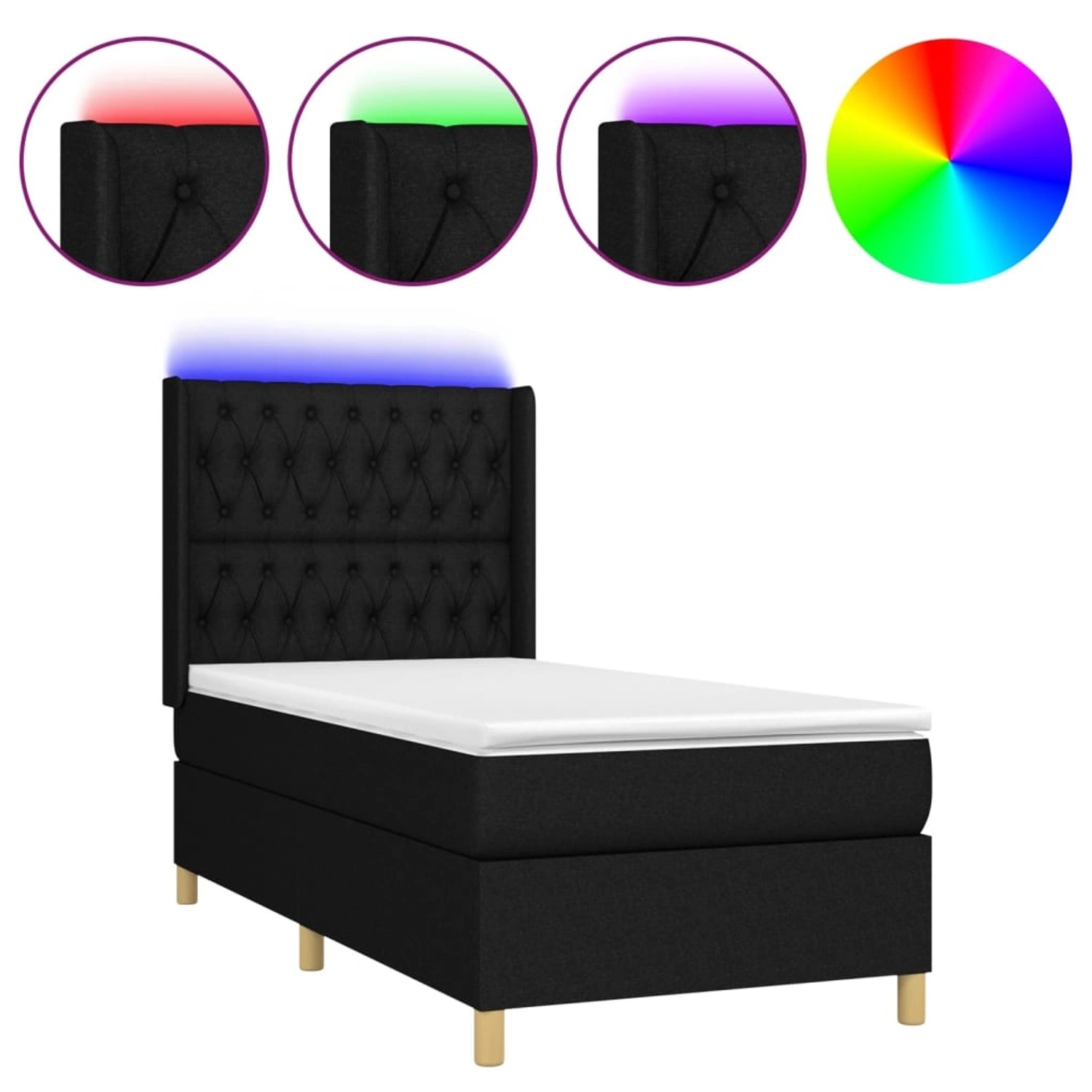 vidaXL Boxspringbett mit Matratze & LED Schwarz 100x200 cm Stoff 3139095 günstig online kaufen