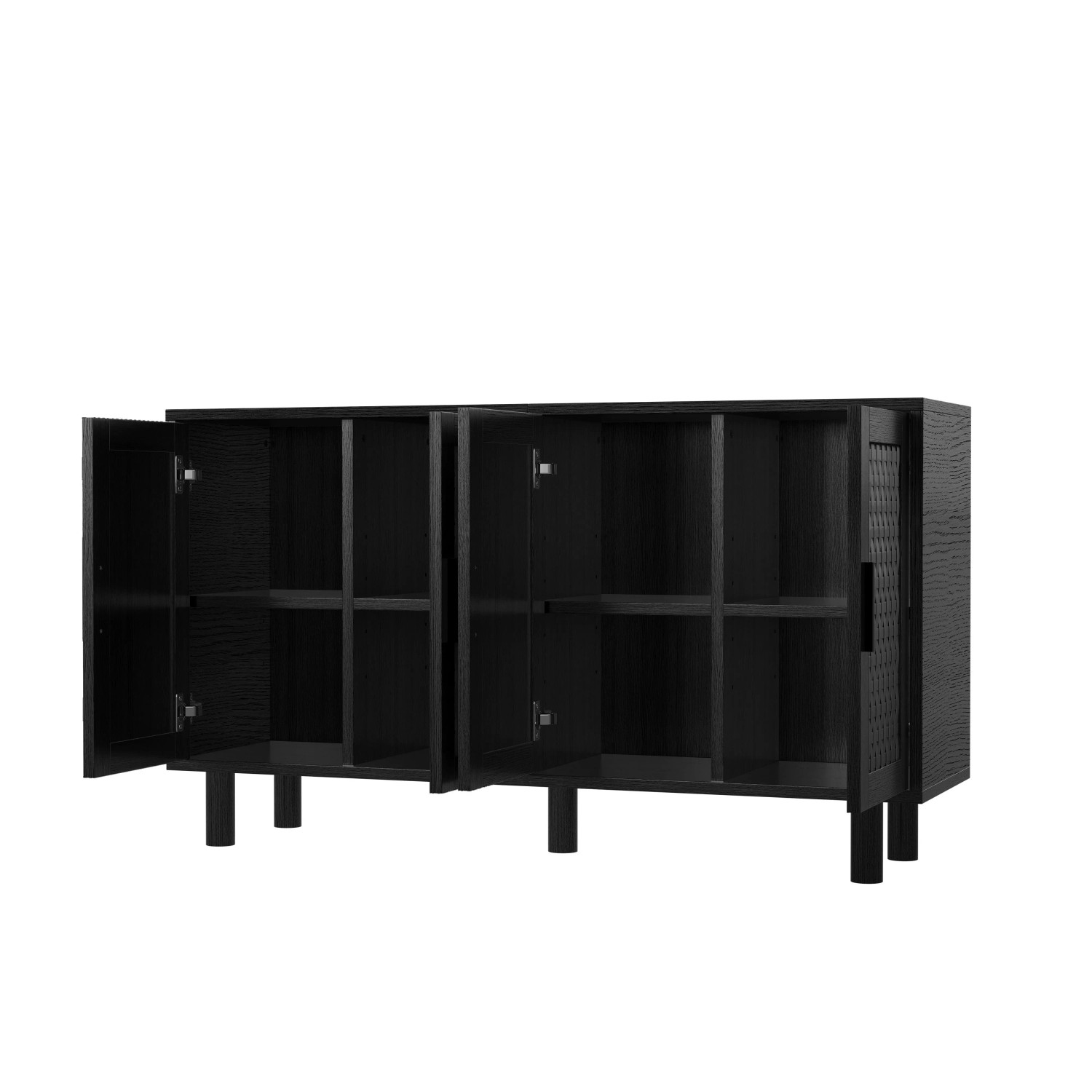 PXloue Sideboard Rattan mit Cannage-Türen,Verstellbare Einlegeböden, Holzoptik Schwarz