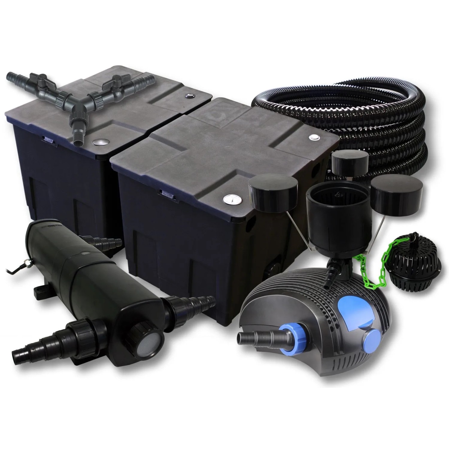 Sunsun Filter Set 60000L Teich 18W Klärer100W Eco Pumpe 25M Schlauch Skimmer