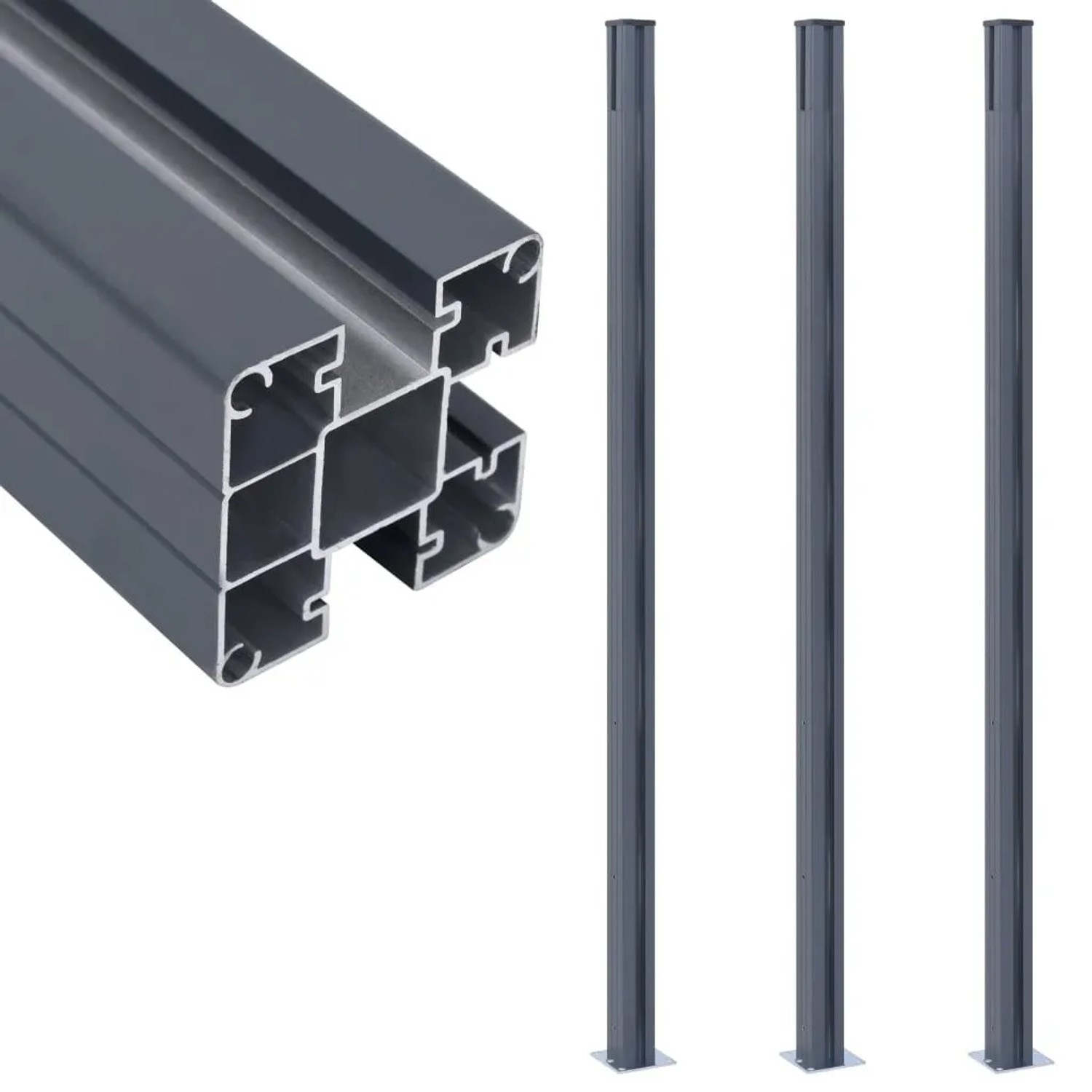 vidaXL Zaunpfosten 3 Stk Dunkelgrau 185 cm Aluminium 148987