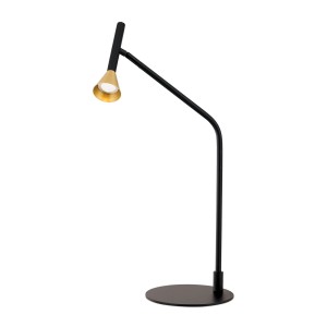 Schwarze Orion LED Tischleuchte Odeon mit Messingschirm, 5W, warmweißes Licht für Innenräume.