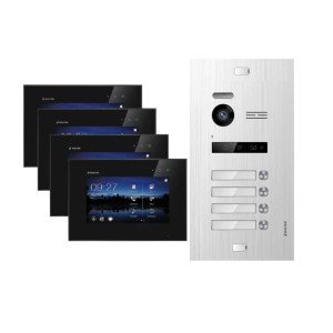 Balter EVO Video-Türsprechanlage für Vierfamilienhaus mit 4x 7 Zoll Monitor Silber-Schwarz