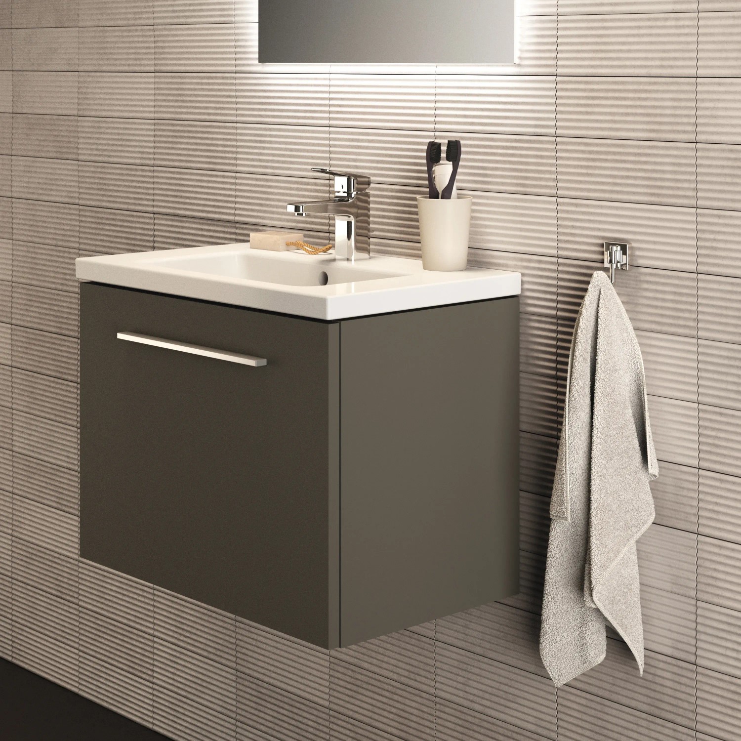 Ideal Standard i.life S Möbelwaschtisch, 61 cm, Weiß. Einbauwaschbecken mit Unterschrank in Grau.