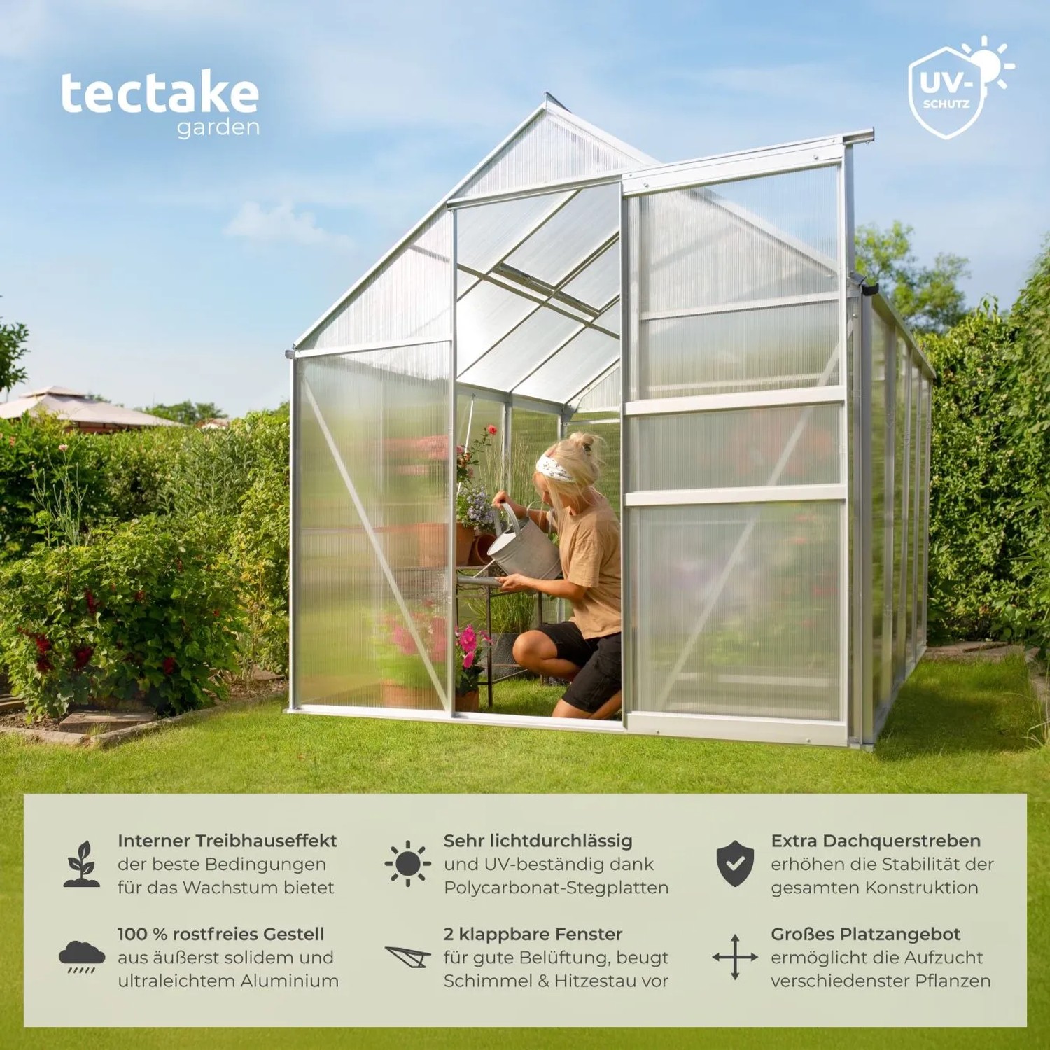 Tectake Gewächshaus Ohne Fundament 7 7 M³ Aluminiumrahmen 250 x 185 x 195 cm Transparent_2
