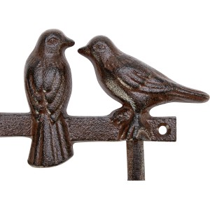 Wandhaken mit zwei Vögeln aus Eisen in Rostrot, dekorative Gartendekoration.