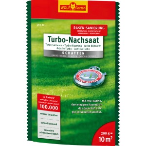 Wolf-Garten Turbo Nachsaat Schatten 200g: Rasensamen für dichten, schattentoleranten Rasen.
