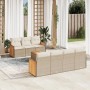 Beige 8-tlg. Garten-Sofagarnitur aus Poly Rattan mit Kissen für Terrasse und Garten.