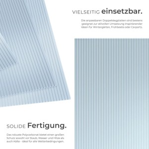 Tectake Doppelstegplatten 10er Set, transparent, für Bedachung, 7,32 m² Gesamtfläche.