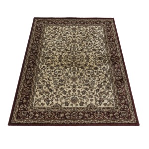 Ayyildiz Orientteppich Kashmir creme, 200x290 cm, mit floralem Muster und bordeauxfarbenem Rand.