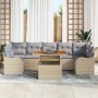 Beiges 8-teiliges vidaXL Garten-Sofa-Set aus Polyrattan mit Stauraum und Tisch.