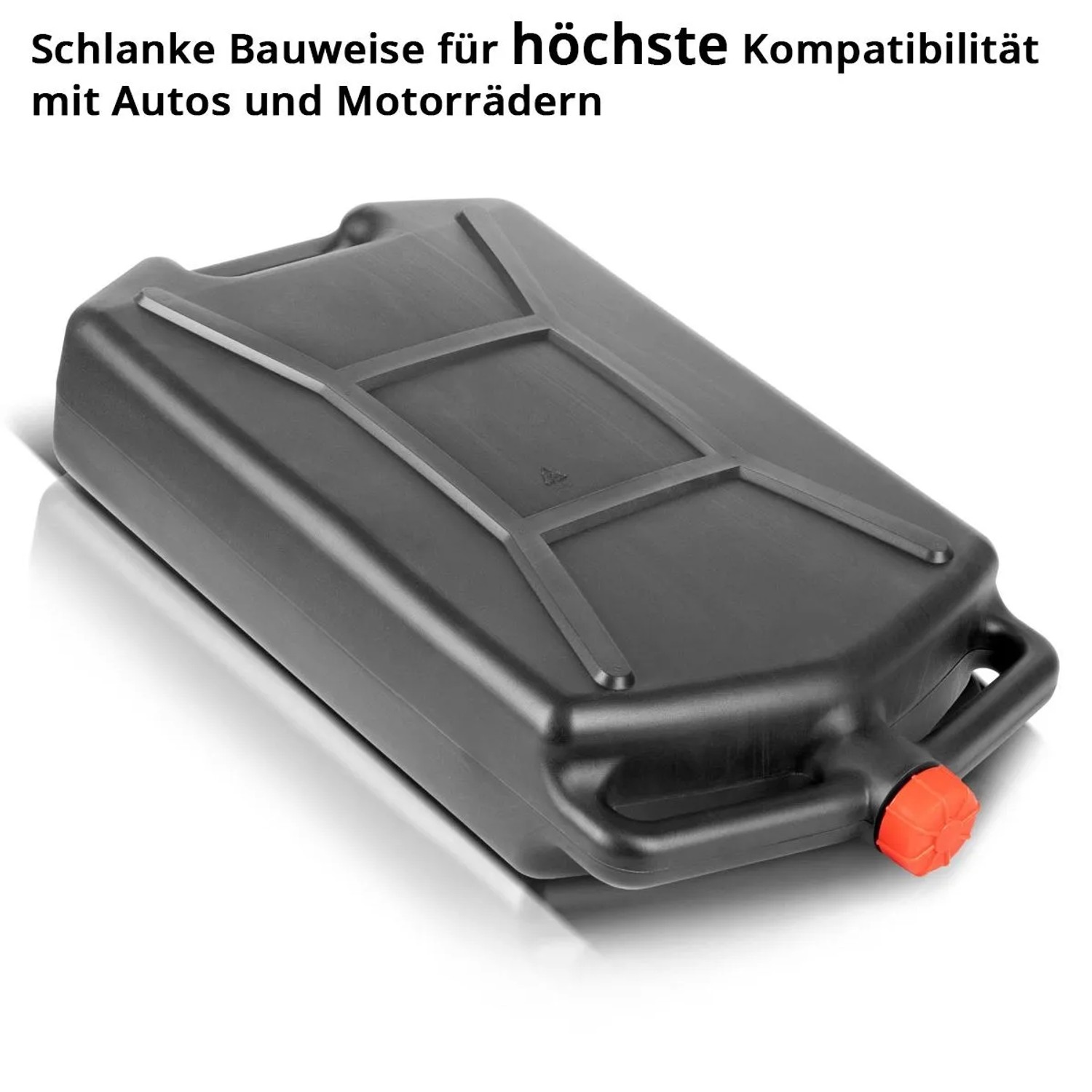 Schwarzer, flacher STAHLWERK Ölwechselkanister mit orangefarbenem Verschluss für Pkw & Motorrad Ölwechsel.