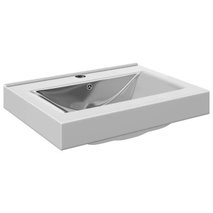 Modernes vidaXL Waschbecken aus Keramik, silberfarbenes Becken, rechteckig, mit Überlauf und Hahnloch.
