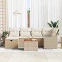 Beiges 7-teiliges vidaXL Garten-Sofa-Set aus Poly Rattan mit Kissen und Tisch.