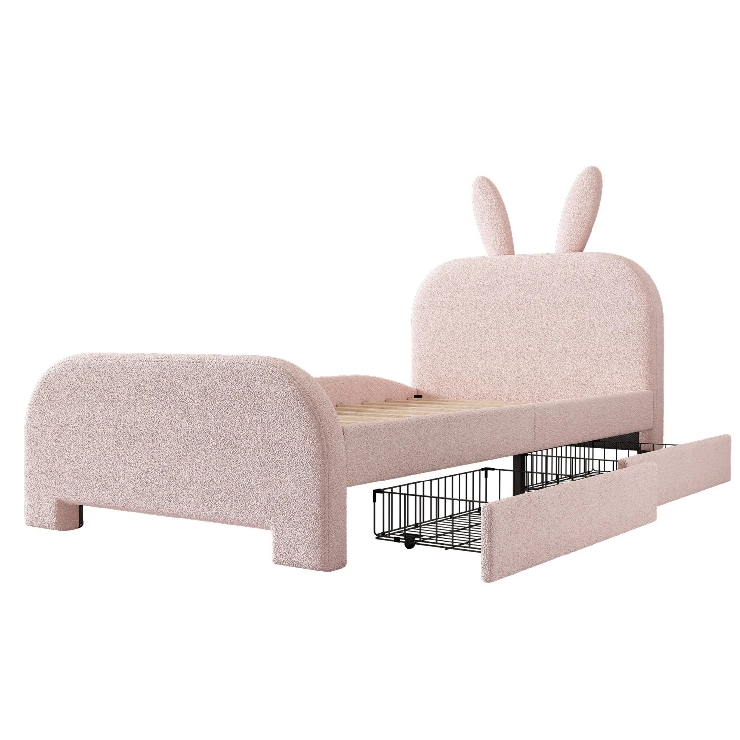 okwish Flaches Bett 90×200 Eisenbett mit Zwei Schubladen ohne Matratze