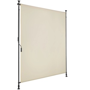 Beige Klemmmarkise Taija von Tectake, ausfahrbar mit Handkurbel, für Balkon & Terrasse.