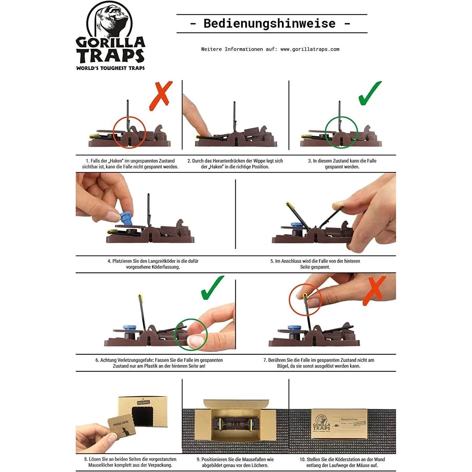 Anleitung: Gorilla Traps Mausefalle mit Monitoring-Köder richtig aufstellen. Mäuse fangen im Haus.