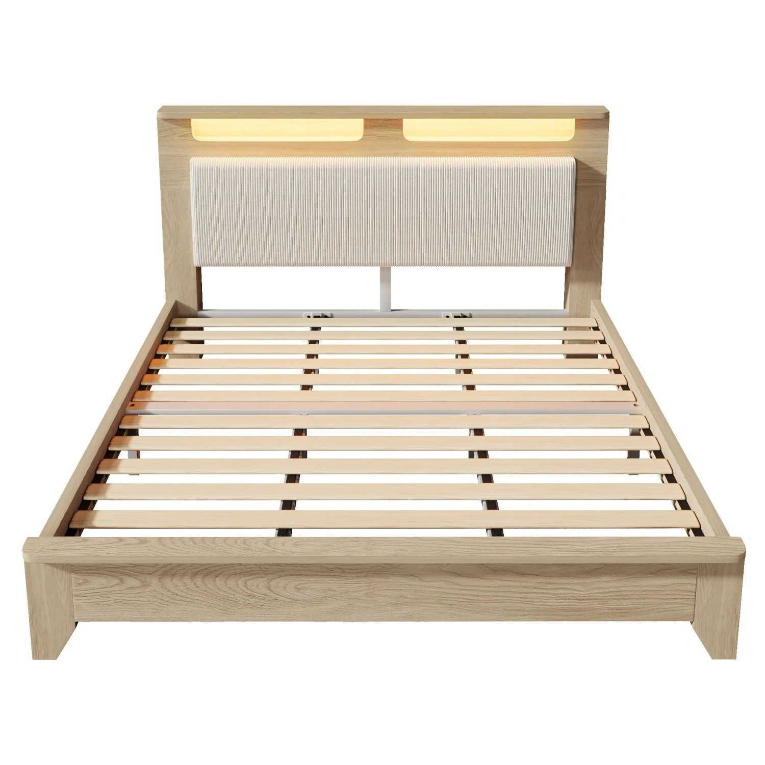 okwish Polsterbett 180x200cm mit Stauraum LED Beleuchtung Schlafzimmer Eiche ohne Matratze