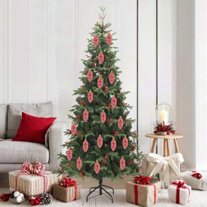Weihnachtsbaum mit 40 roten Tannenzapfen-Anhängern von vidaXL als festliche Dekoration.