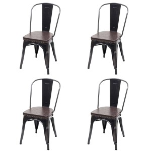 4er Set: MCW Esszimmerstühle H10e in Schwarz-Braun mit Stahlgestell und Kunstlederbezug.