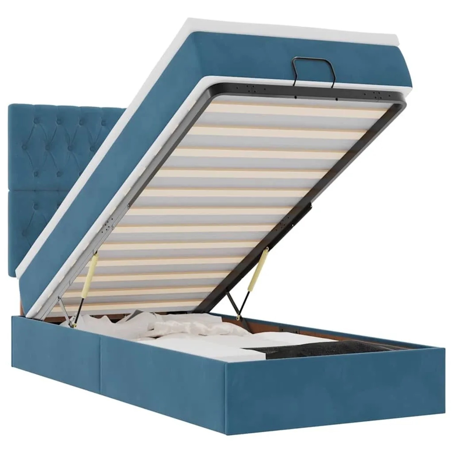 vidaXL Ottoman-Bett mit Matratzen und LEDs Dunkelblau 90x200 cm Samt 3314370