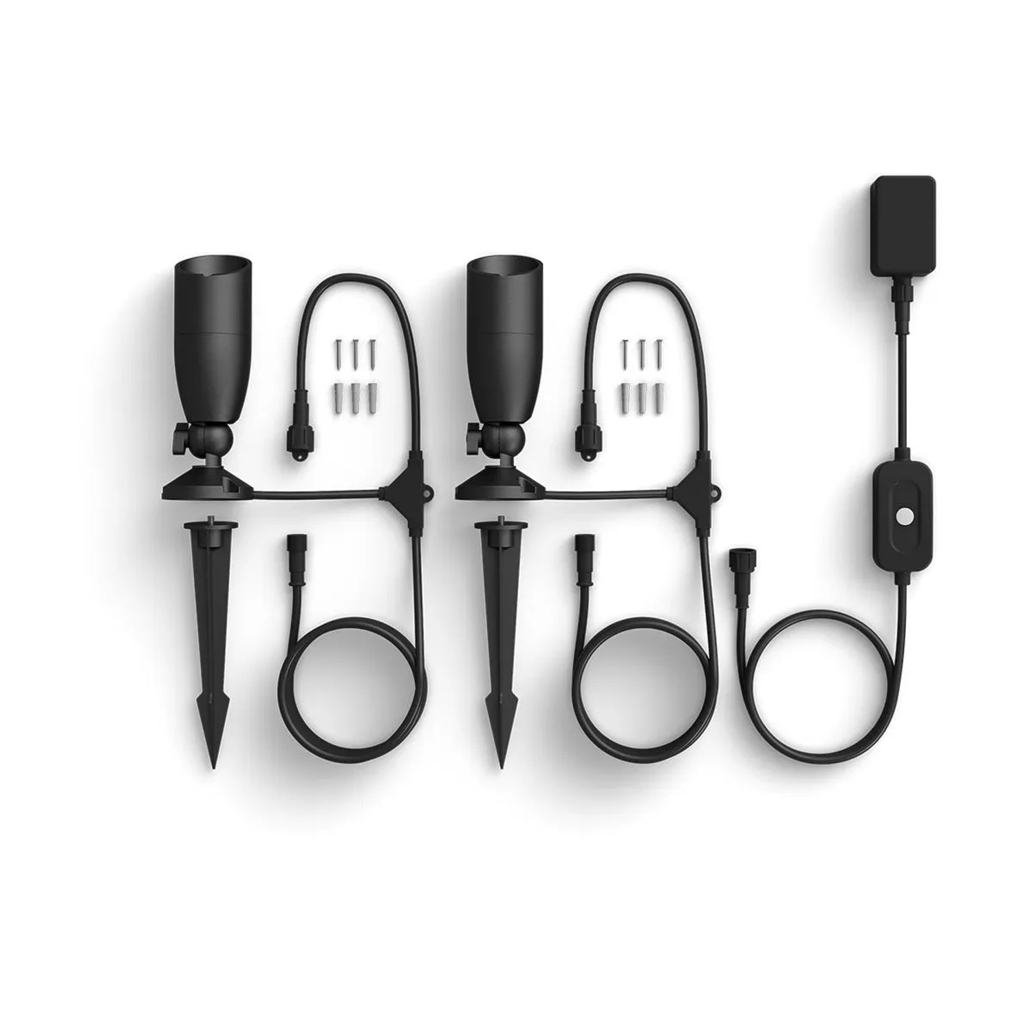 WiZ Outdoor LED-Standleuchte Spot 2er-Pack: Smarte Gartenbeleuchtung mit Erdspießen und Zubehör.