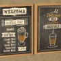 Zwei beschriftete Kreidetafeln mit Holzrahmen für Kaffee und Cocktails.