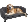 Graues PawHut Hundesofa mit Rückenlehne und Holzbeinen, geeignet für Hunde bis 25 kg.