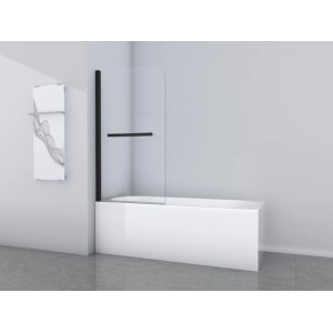 Aurlane Badewannenfaltwand Black Comfort1, 1-flügelig, 80x140cm, mit Handtuchhalter, auf Badewanne montiert.