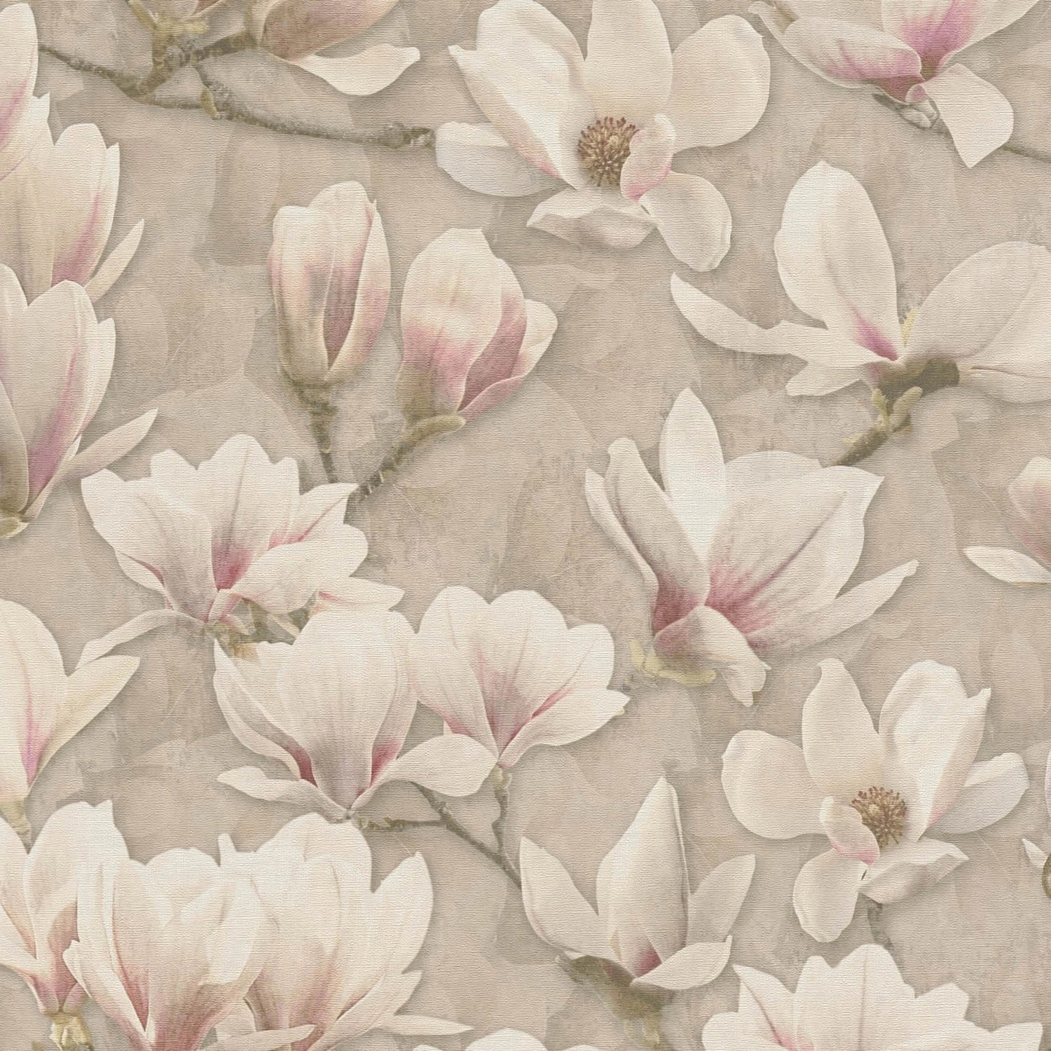 PROFHOME 396101-GU Blumen Tapete Floral Matt Braun Rosa Weiß 0,53 m x 10,05 günstig online kaufen